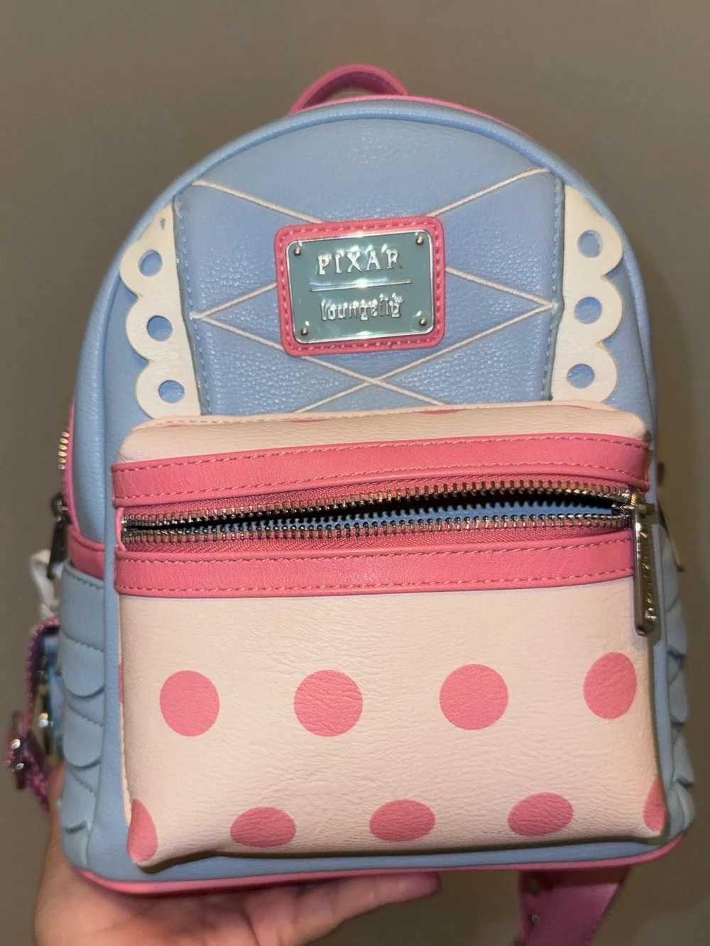 Loungefly Blue, Pink & White Polka Dot Mini Backpack